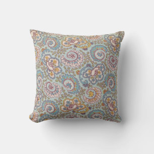 Paisley Floral on Light Blue Throw Pillow