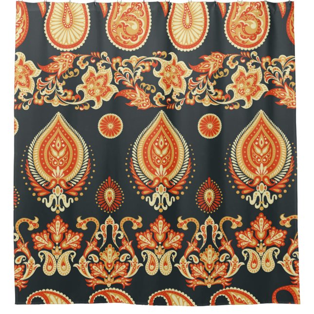 Paisley Floral: Oriental Ethnic Seamless Shower Curtain (Front)