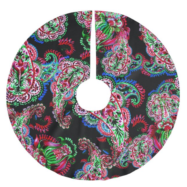 Paisley Floral Pattern, Ethnic Background. Brushed Polyester Tree Skirt (Front)