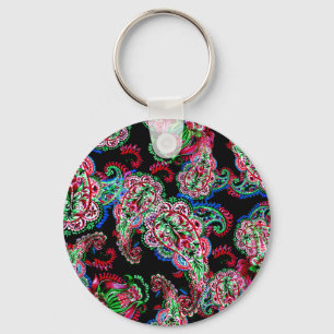 Paisley Floral Pattern, Ethnic Background. Key Ring