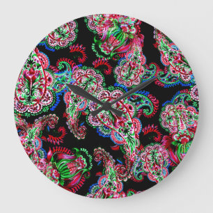 Paisley Floral Pattern, Ethnic Background. Large Clock