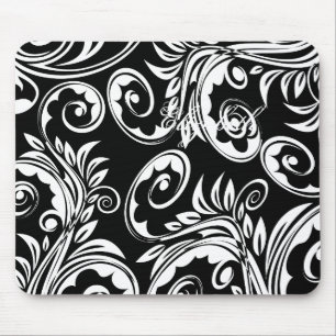 Paisley floral pattern swirl black white mouse mat