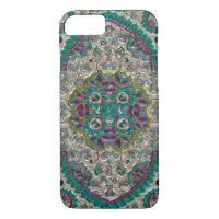 Paisley floral pattern teal silver pink bohemian