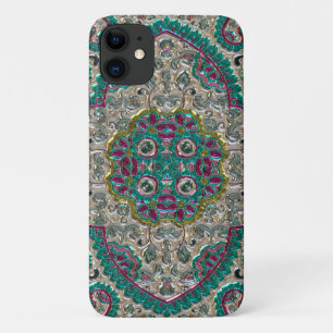 Paisley floral pattern teal silver pink bohemian  iPhone 11 case
