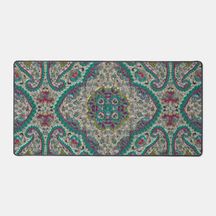Paisley floral pattern teal silver pink bohemian  desk mat