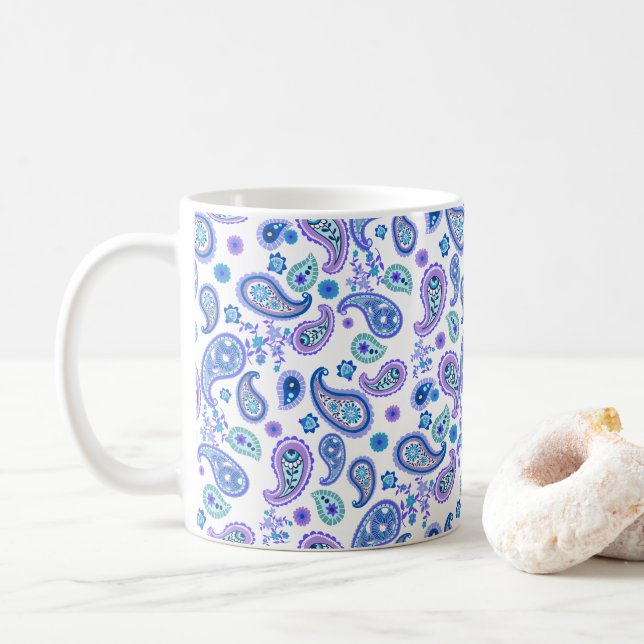 Paisley Floral Pattern - White Coffee Mug (With Donut)