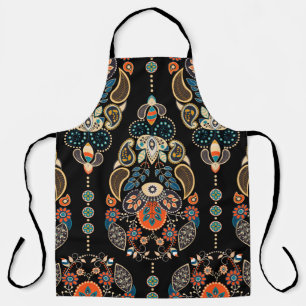 Paisley floral seamless pattern. Dark backdrop wit Apron