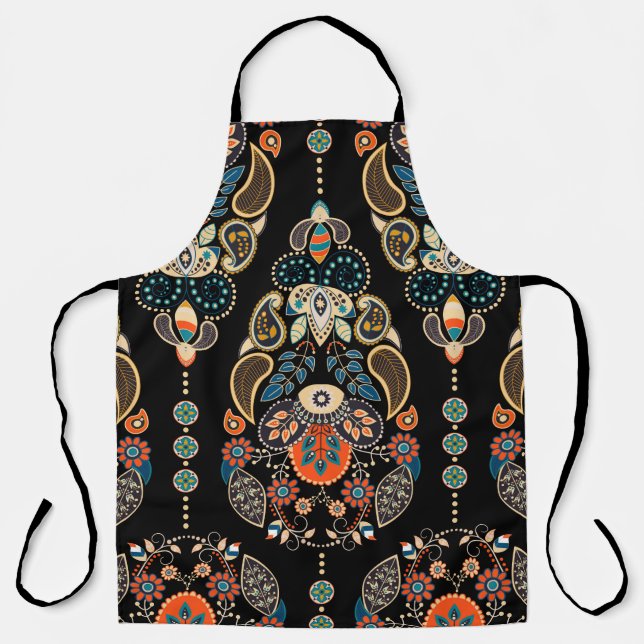 Paisley floral seamless pattern. Dark backdrop wit Apron (Front)