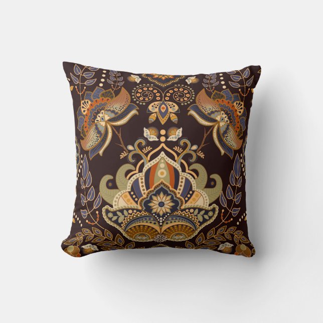 Paisley floral seamless pattern. Dark backdrop wit Cushion (Front)