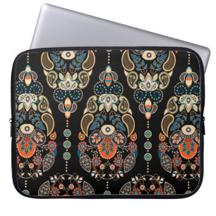 Paisley floral seamless pattern. Dark backdrop wit Laptop Sleeve
