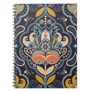 Paisley floral seamless pattern. Dark backdrop wit Notebook