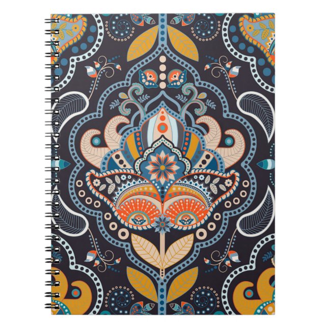 Paisley floral seamless pattern. Dark backdrop wit Notebook (Front)