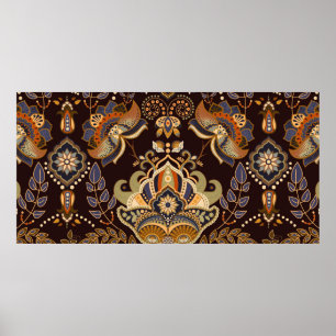 Paisley floral seamless pattern. Dark backdrop wit Poster