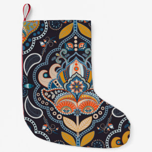 Paisley floral seamless pattern. Dark backdrop wit Small Christmas Stocking