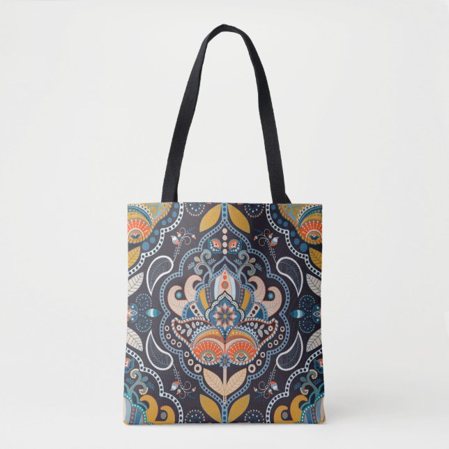 Paisley floral seamless pattern. Dark backdrop wit Tote Bag (Front)