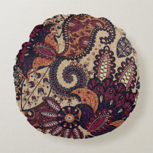 Paisley floral seamless pattern with decorative fl round cushion