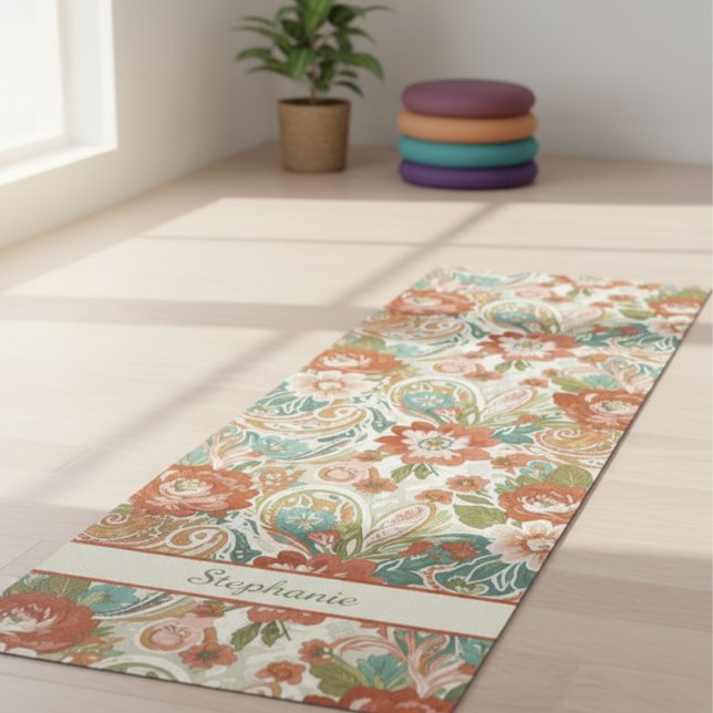 Paisley Floral Yoga Mat - Custom Name Mat (Personalized yoga mat)
