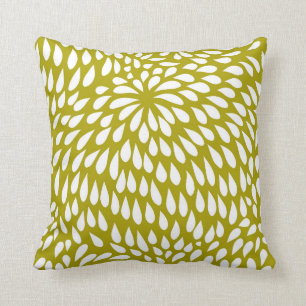 Paisley Flower in Chartreuse Green and White Cushion