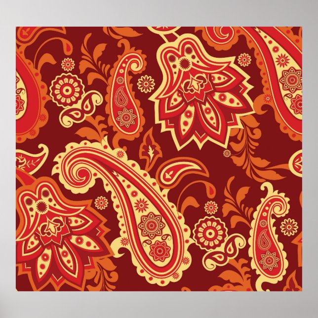 Paisley, flowers: ornamental seamless pattern poster (Front)