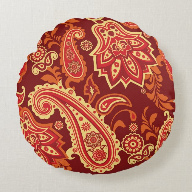 Paisley, flowers: ornamental seamless pattern round cushion (Front)