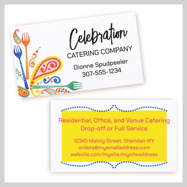 paisley forks party chef cooking class catering business card (Creator Uploaded)
