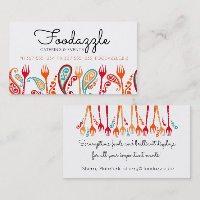 paisley forks party food chef catering culinary business card (Front/Back)