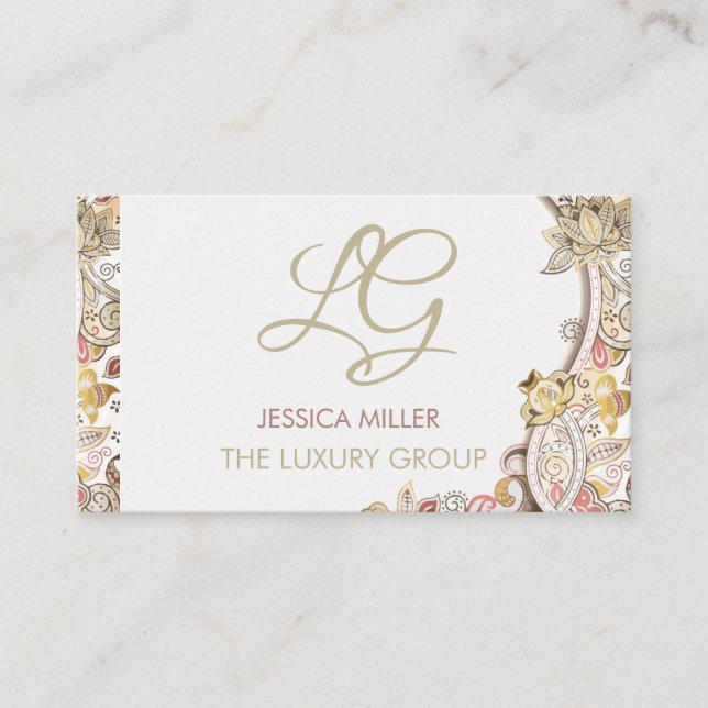 Paisley Gold Ruby Luxury Elegant Script Business Card (Front)