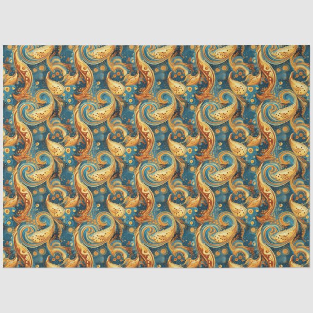 Paisley Golden Flower Abstract Pattern 1 Tissue Paper (Front)