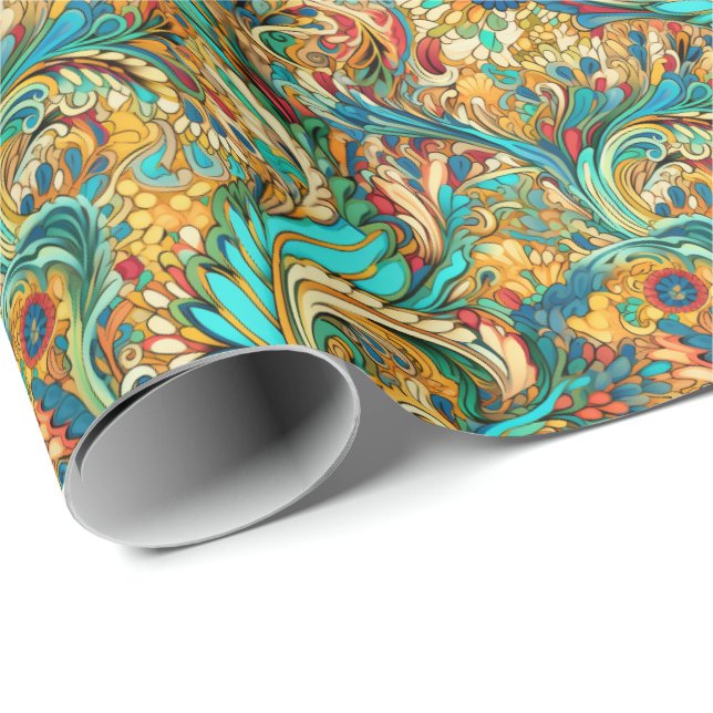 Paisley Golden Flower Abstract Pattern 3 Wrapping Paper (Roll Corner)