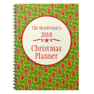 Paisley green family Christmas planner notebook