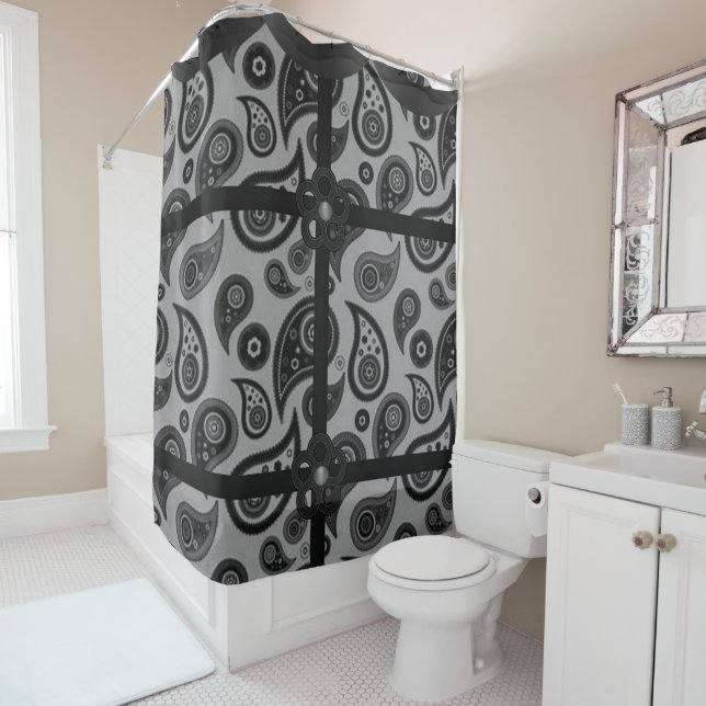 Paisley grey black showercurtain shower curtain (In Situ)