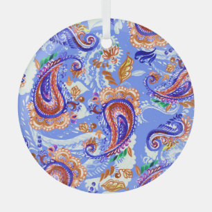 Paisley Handcraft: Watercolor Asian Background Glass Tree Decoration