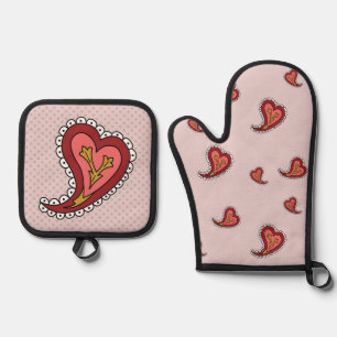 Paisley Heart Oven Mitt & Pot Holder Set