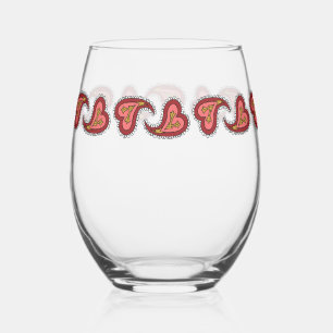 Paisley Heart Stemless Wine Glass
