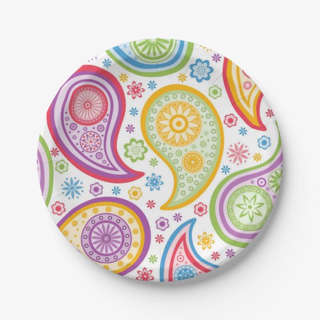 Paisley Heaven Colourful Paper Party Plates (Front)