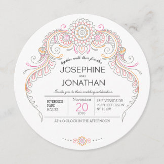 paisley henna design wedding invitation card