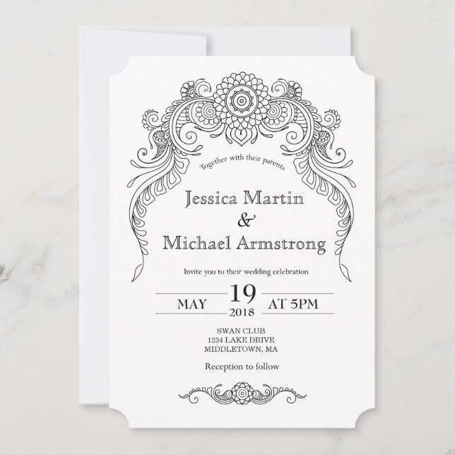 Paisley henna design wedding invitation card (Front)