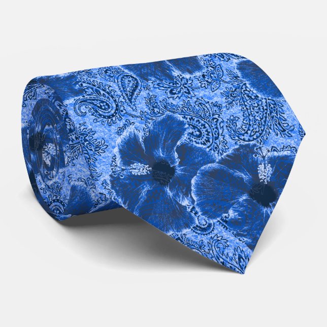 Paisley Hibiscus Hawaiian Retro Two-Sided Printed Tie (Rolled)