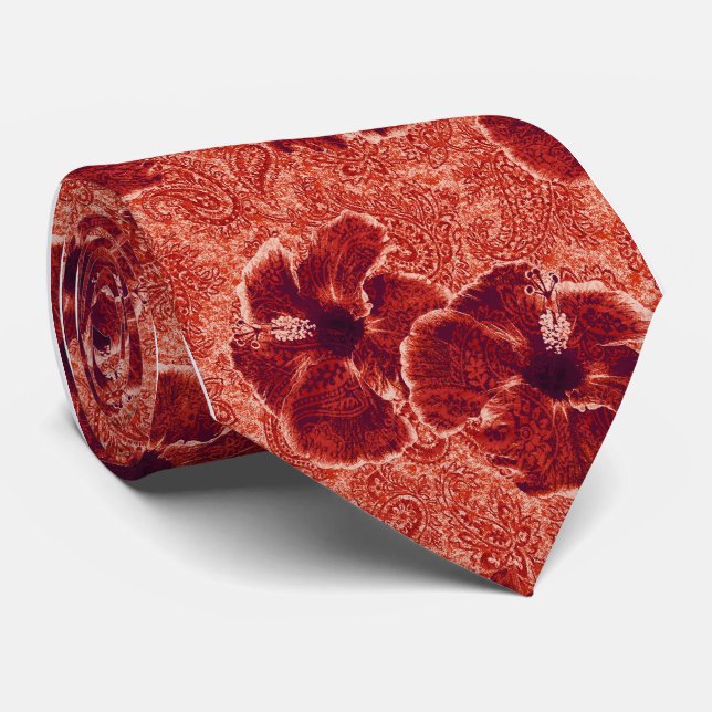Paisley Hibiscus Retro Single-side Printed Tie (Rolled)