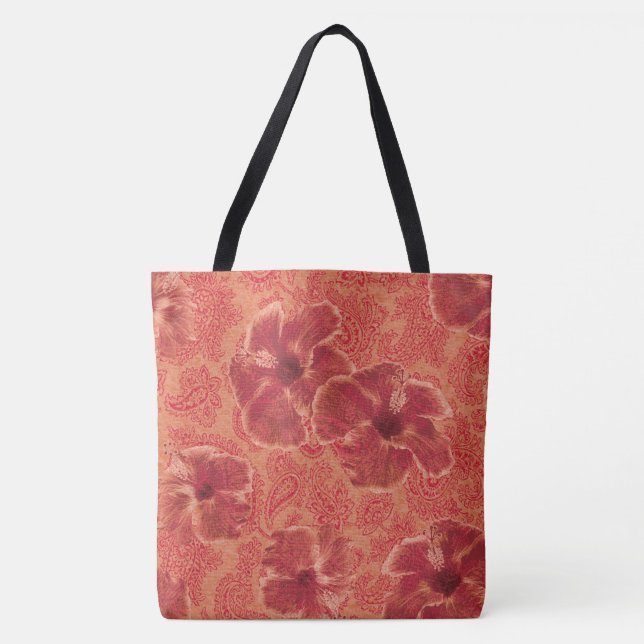 Paisley Hibiscus Vintage Psychedelic Beach Bag (Front)