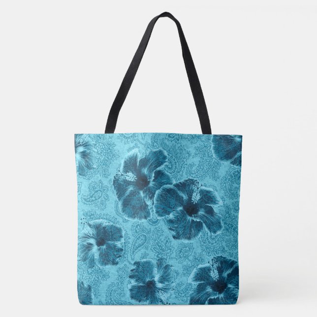 Paisley Hibiscus Vintage Psychedelic Beach Bag (Front)