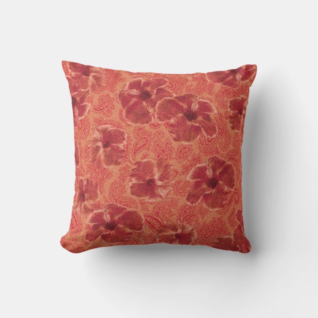 Paisley Hibiscus Vintage Psychedelic Floral Cushion (Front)