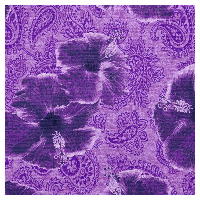Paisley Hibiscus Vintage Psychedelic Floral Fabric (Swatch)