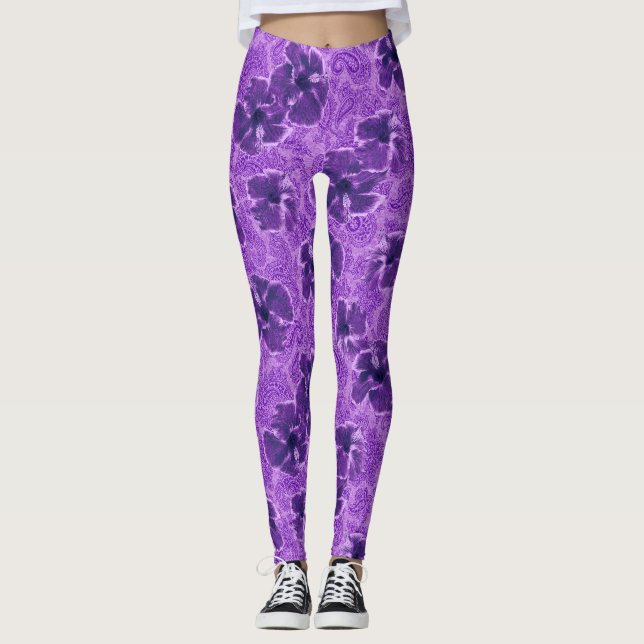 Paisley Hibiscus Vintage Psychedelic Floral Leggings (Front)