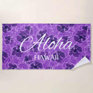 Paisley Hibiscus Vintage Psychedelic Floral Purple Beach Towel