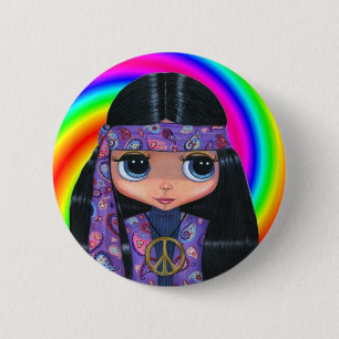 Paisley Hippie Doll Swirl Button