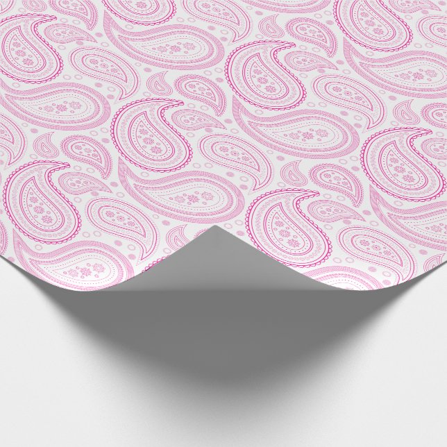 Paisley Hot Pink on White Wrapping Paper (Corner)