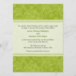Paisley Impression in Green Wedding Invitation