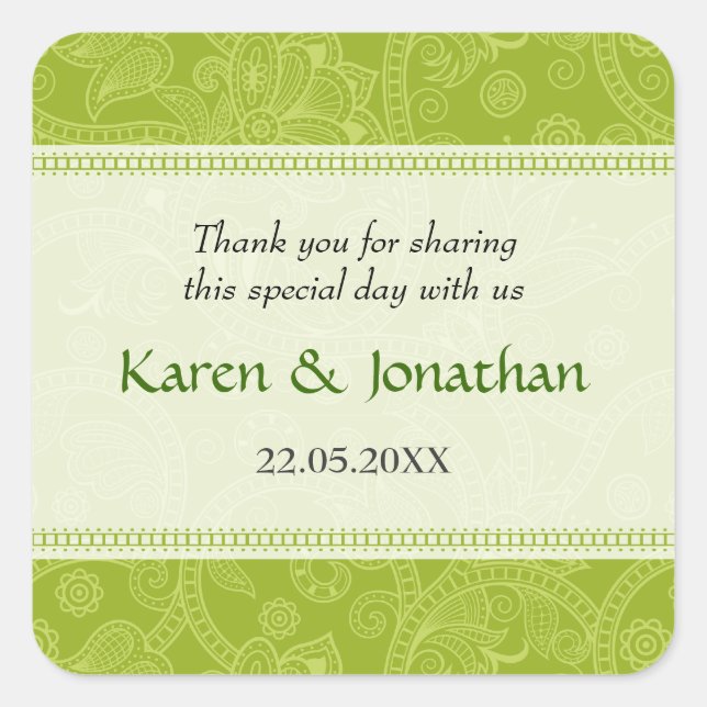 Paisley Impression in Green Wedding Sticker (Front)