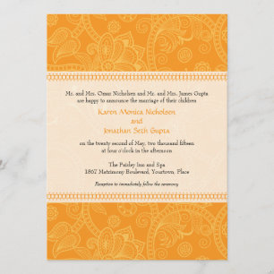 Paisley Impression in Orange Wedding Invitation
